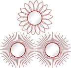 3 Pack Metal Mirrors for Wall Sunburst Wall Mirrors Home Décor Decorative Hanging Wall Art for Living Room Bedroom Entryway (Red, Flower+Sunburst)