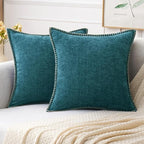 MIULEE Pack of 2 Couch Throw Pillow Covers 18x18 Inch Dark Teal Farmhouse Decorative Pillow Covers with Stitched Edge Soft Chenille Solid Dyed Spring Pillow Covers for Sofa Bed Living Room