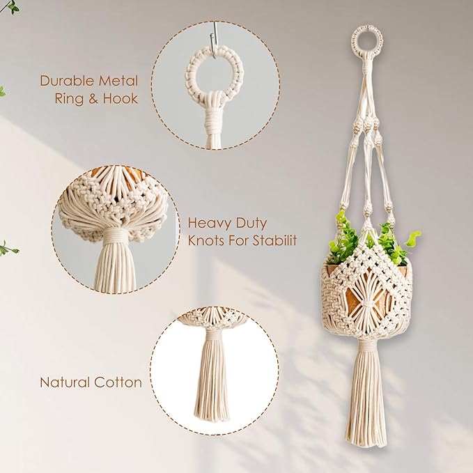5.9 Inch Macrame Plant Hanger - Hanging Planter for Indoor Plants, Boho Decor Hanging Plant Holder with Tassels