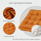 Meditation Floor Pillow Set of 2, Large Velvet Floor Pillows for Sitting, Tufted Floor Seating Cushions for Adults, Big Pillows for Yoga & Living Room, 22x22 Inch, Orange