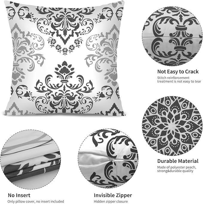 Coliuso Decorative Throw Pillow Covers 20x20 Set of 4, Dark Grey and White Modern Simple Square Pillow Case Cushion Cover for Sofa Couch Farmhouse Outdoor Living Room