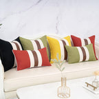 Yangest Patchwork Pillow Cover 12x20 Inch Luxury Cotton and Linen Cushion Cover Rectangle Pillowcover for Couch Bedroom Living Room,Orange