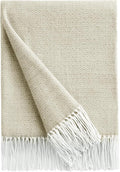 BOURINA Throw Blanket Decorative Faux Cashmere Fringe Lightweight Throw Soft Cozy for Bed or Sofa Outdoor Blanket, 50" x 60" Light Beige