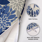 Blue Grey Gray Pillow Covers 20X20 Inch Set of 2, Dahlia Flower Spring Summer Floral Cream Decorative Throw Pillow Covers Outdoor Modern Farmhouse Cushion Case for Home Couch Sofa Bed Decor