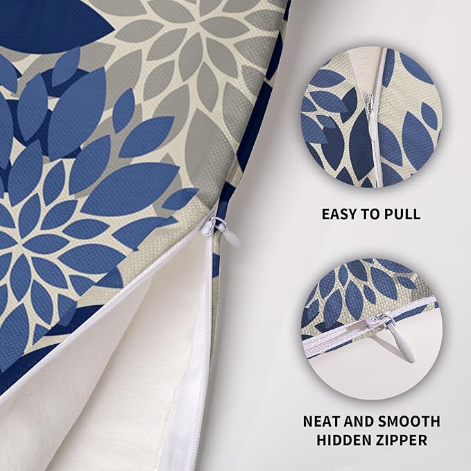Blue Grey Gray Pillow Covers 20X20 Inch Set of 2, Dahlia Flower Spring Summer Floral Cream Decorative Throw Pillow Covers Outdoor Modern Farmhouse Cushion Case for Home Couch Sofa Bed Decor
