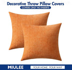 MIULEE Pack of 2 Orange Throw Pillow Covers 20x20 Inch Soft Chenille Pillow Covers for Sofa Living Room Couch Solid Dyed Cases
