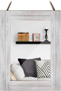 DECORKEY Rectangle Wall Mirror for Bathroom, Distressed White Wood Decor with Hanging Rope for Rustic Home Decor, Vanity, Living Room 12"×16"