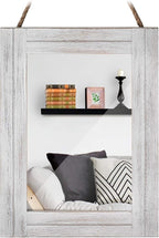 DECORKEY Rectangle Wall Mirror for Bathroom, Distressed White Wood Decor with Hanging Rope for Rustic Home Decor, Vanity, Living Room 12"×16"