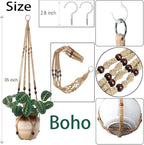 AKEIE Brown Macrame Plant Hanger Indoor Outdoor Plant Holder Basket 41'' Hanging Planter Rope w/Wood Beads No Tassels for Indoor Outdoor Boho Home Decor(Brown)