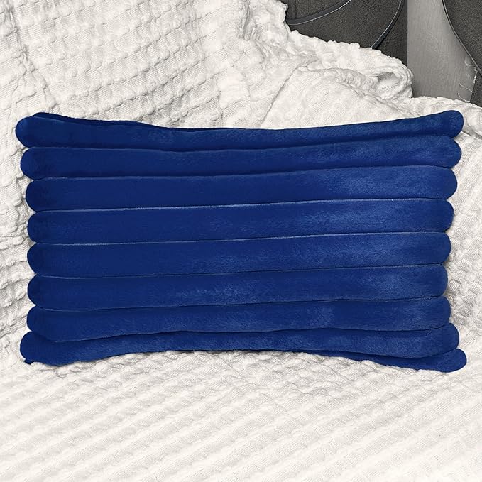 2 Pack 12x20 Pillow Cover Velvet Pillow Covers, Faux Fur Oblong Throw Pillow Covers for Living Room Decorations Throw Pillow Case, Throw Pillow Cover Cushion Cover for Home Sofa Bedroom Car, Navy Blue