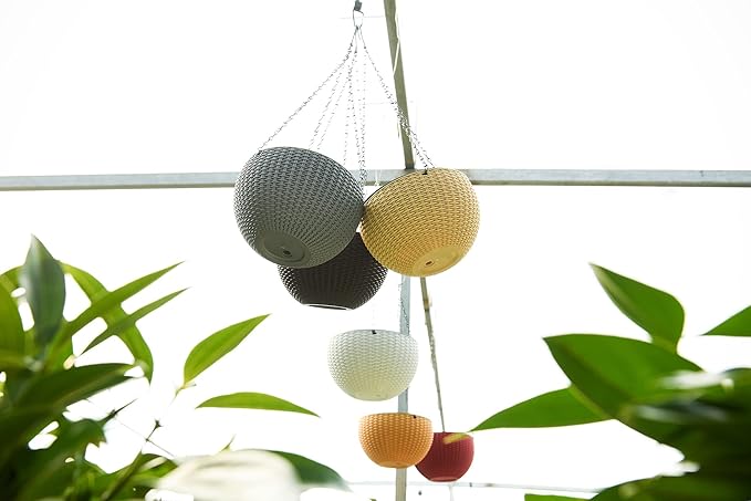 Hanging Basket Plastic Flower Pot Round Resin Garden Hanging Planter for Indoor Outdoor Plants 2 Pack Grey
