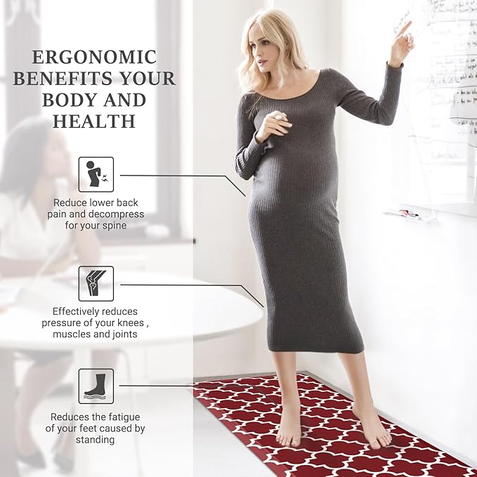 WISELIFE Anti Fatigue Floor Mat - 4/5 Inch Thick Kitchen Mat Non Slip Waterproof Heavy Duty Ergonomic Comfort Mat Durable for Home, Office, Sink, Laundry,(22" x 72", Red)