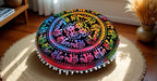 Round Mandala Floor Pillow Cover Seating Cushion Throw Cover Hippie Decorative Bohemian Ottoman Pouf Cover, Pom Pom Pillow Cases,Boho Indian 22 Inches (Multi Up hathi)