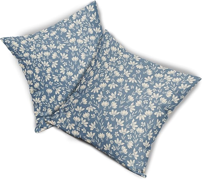Light Blue Pillow Covers 22x22 Set of 2 Vintage Floral Rustic Old Style Cute Flower Print Decorative Outdoor Pillowcases Seasonal Farmhouse Throw Cushion Case Decor for Couch Sofa Bed