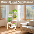 LASZOLA 5 Tiered Plant Stand Indoor Outdoor with Plastic Tray, Corner Folding Tall Flower Display Rack, Modern Plant Holder Shelf for Outdoor Patio Porch Garden Office Living Room, White