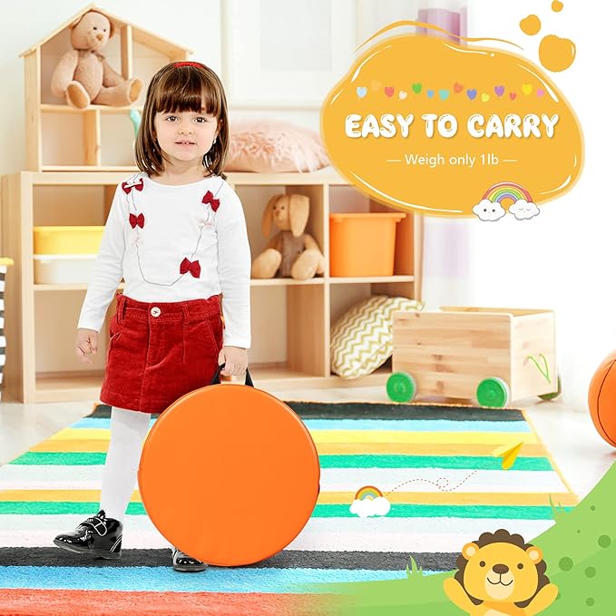 HONEY JOY 6PCS Floor Cushions for Kids, 15 Inch Flexible Alternative Portable Classroom Seating w/Handles, Easy to Clean, 3 Inch Thick Soft Foam Circle Comfy Seats for Daycare Preschool(Round, Red)
