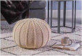 Knitted Pouf Ottoman - 19.5" Round Cotton Footrest - Beige - Cozy Seat & Home Decor - Versatile Storage Ottoman