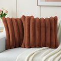 FUTEI Rust Decorative Throw Pillow Covers 20x20 Inch Set of 2, Square Soft Faux Rabbit Fur Big Striped Cushion Cover,Home Decor for Couch Sofa Bed Living Room