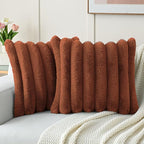 FUTEI Rust Decorative Throw Pillow Covers 20x20 Inch Set of 2, Square Soft Faux Rabbit Fur Big Striped Cushion Cover,Home Decor for Couch Sofa Bed Living Room