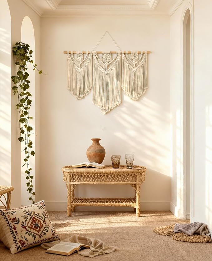 Tempospark Large Macrame Wall Hanging, 43" Wx32 L Boho Wall Hangings for Living Room Bedroom Nursery, Boho Chic Large Macrame Tapestry for Bedroom Wall Decor (Weave)