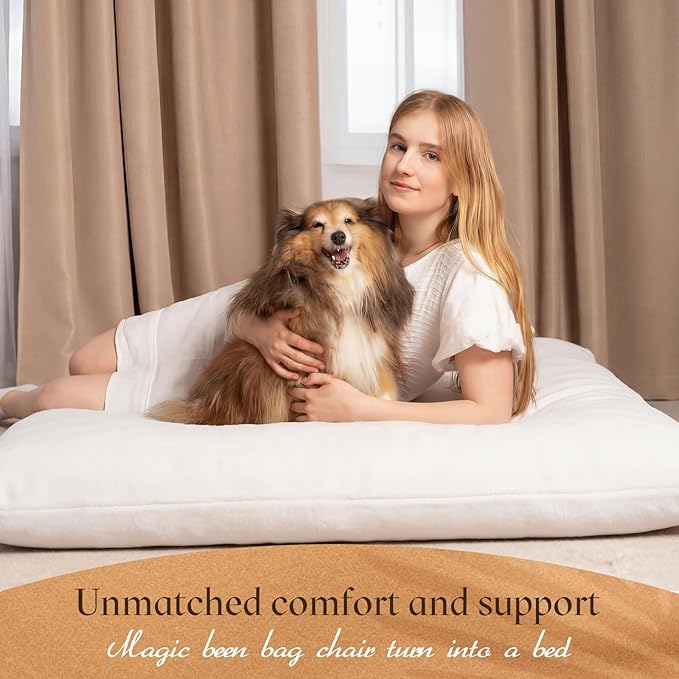 Honeydak 3 in 1 Giant Bean Bag Chair Cover Only (No Filler) Convertible Bean Bag Lazy Floor Sofa Cover Without Filling Washable Versatile Stuffed Animal Storage for Bedroom (Creamy White,Milk Velvet)
