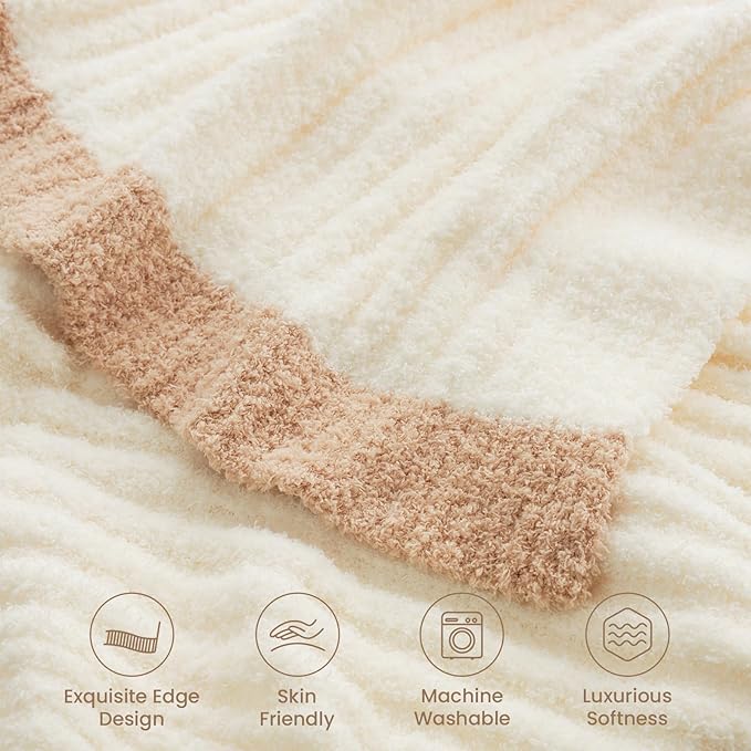 Snuggle Sac Queen Size Blanket for Bed, Soft Luxurious Bedding Blankets, Large Fuzzy Plush Microfiber Blankets, Cream, 90x90 inches