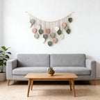 Macrame Leaves Wall Hanging 57x29.5Inch Large Chic Feather Boho Macrame Wall Decor Leaf Hanging Photo Display Handmade Woven Wall Art 19pcs Leaf Tapestry - Pink Green (Pink Green - 57*29.5in)