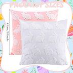 2 Pcs Tufted Easter Pillow Covers 18'' Pink White Rabbit Throw Pillow Cases 3D Soft Plush Faux Fur Wool Couch Cushion Case for Chair Sofa Bedroom Living Room Home Easter Decor
