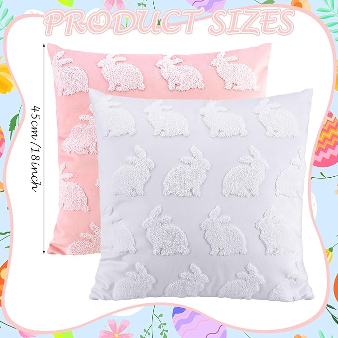 2 Pcs Tufted Easter Pillow Covers 18'' Pink White Rabbit Throw Pillow Cases 3D Soft Plush Faux Fur Wool Couch Cushion Case for Chair Sofa Bedroom Living Room Home Easter Decor