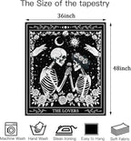 Atrippy Halloween Gothic Room Decor Tapestry, Goth Skull Grunge Tapestry for Bedroom, Witchy Dark Aesthetic Home Decor, Small Skeleton Vintage Black and White Emo Wall Decor (36" X 48")