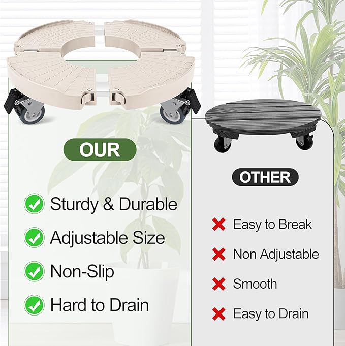 ToLanbbt Plant Caddy Stand with 360° Wheels Adjustable 15-22 Inch Rolling Stand Heavy Duty Large Plant Cart Dolly with Casters 440lbs Capacity for Large Planter, Garden Pot, Flower Pot, Beige, 1 Pack