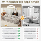 ROOMLIFE Khaki Striped Couch Cover Chenille Sofa Covers for 3 Cushion Couch Large Sectional Couch Covers for Loveseat,Recliner Chair-Multifunction Sofa Slipcovers Couch Cover for Dogs Pets, 71"x134"