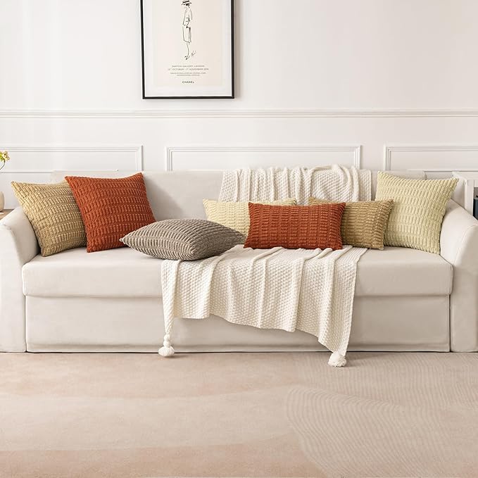 MIULEE Pack of 2 Corduroy Decorative Lumbar Throw Pillow Covers 22x14 Inch Soft Boho Striped Pillow Covers Modern Farmhouse Home Decor for Sofa Living Room Couch Bed Light Brown