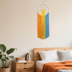 LB Boho Colorful Crystal Macrame Wall Hanging Boho Dream Catcher Yellow Hand Woven Leaf Tapestry Art Modern Aesthetic Tassel Wall Decor for Home, Bedroom, Living Room