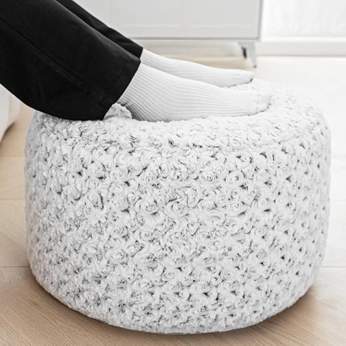 Round Pouf Ottoman Stuffed Floor Foot Stool Floor Pouf Chair for Living Room Bedroom One Piece High Resiliency Foam Ottoman Foot Rest for Couch 20 Diameter x12 Inch Height Gray White Pouf with Filler