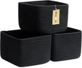 Small Organizing Baskets for Cubes Shelf, 9.7x9.7x7.1 Inch Rope Woven Storage Bins for Nursery Shelves Storage, Cute Toy Basket, Square 3 Packs Black