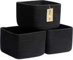 Small Organizing Baskets for Cubes Shelf, 9.7x9.7x7.1 Inch Rope Woven Storage Bins for Nursery Shelves Storage, Cute Toy Basket, Square 3 Packs Black