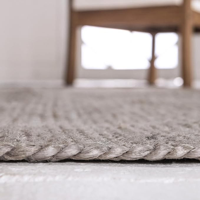 Unique Loom Braided Jute Collection Area Rug - Dhaka (8' x 10' Oval, Gray)
