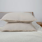 YINFUNG Quilted Euro Shams Set of 2 Natural Beige Linen Muslin Cotton Farmhouse Neutral 26×26 European Pillow Cover Oatmeal Tassel Fringe Boho Decorative Textured Gauze Suqare for Bed Sofa Light Brown