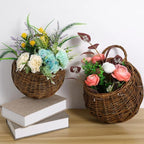 DOITOOL 2PCS Woven Hanging Wall Basket Rattan Wall Planter, Wicker Handmade Baskets Rustic Flower Pots Plant Containers for Garden Home Storage Flowers Hanging Planters