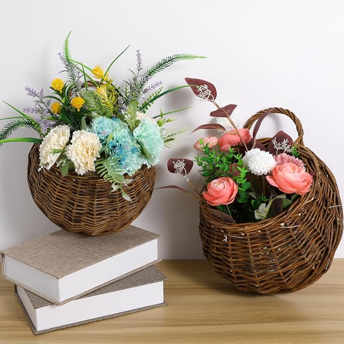 Hemoton Rattan Wall Hanging Flower Pot Basket 12.2X10.63X4.72 Inches Woven Planter for Indoor Outdoor Wall Decor Living Room Bedroom Porch