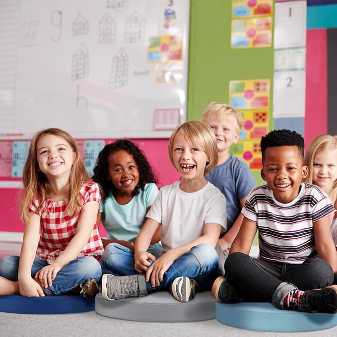Riakrum 6 Pcs 15" Floor Cushions Classroom Flexible Seating for Kids Round 2'' Extra Thick Seat Cushion for Home School Classroom Elementary Daycare Nursery Preschool Kindergarten (Pastel Color)