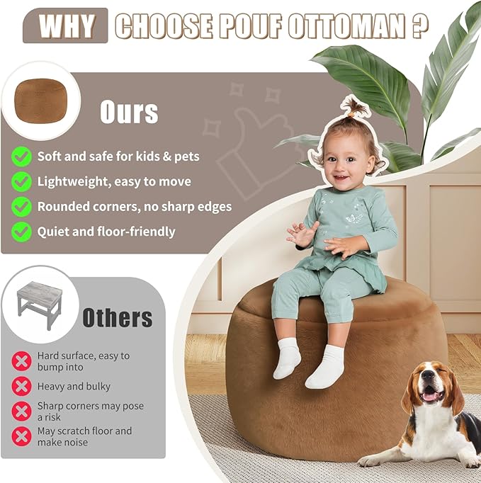 Round Stuffed Pouf Ottoman for Foot Rest, A Round Modern Foam Filled Poufs, Floor Chair for Living Room, Nursery, Dorm, A Soft Modern Foot Stool Perfect to Rest Your Feet (Orange, 20Inch)