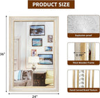 Wooden Rectangle Mirrors, 36x24 Inch Farmhouse Rectangular Mirrors with Beaded Boho Decorative Wall Mirror for Bathroom, Living Room, Entryway, Foyer (Horizontal/Vertical Mount)