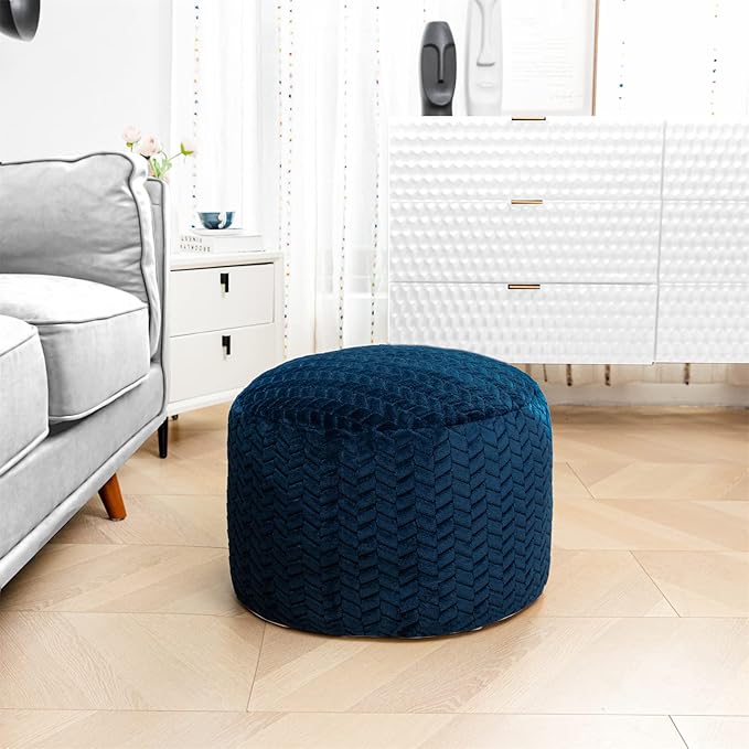 Asuprui Pouf Ottoman Unstuffed Ottoman Foot Rest Floor Pouf Round Pouf Seat Floor Bean Bag Chair Foldable Floor Chair Storage for Living Room Bedroom Navy Blue