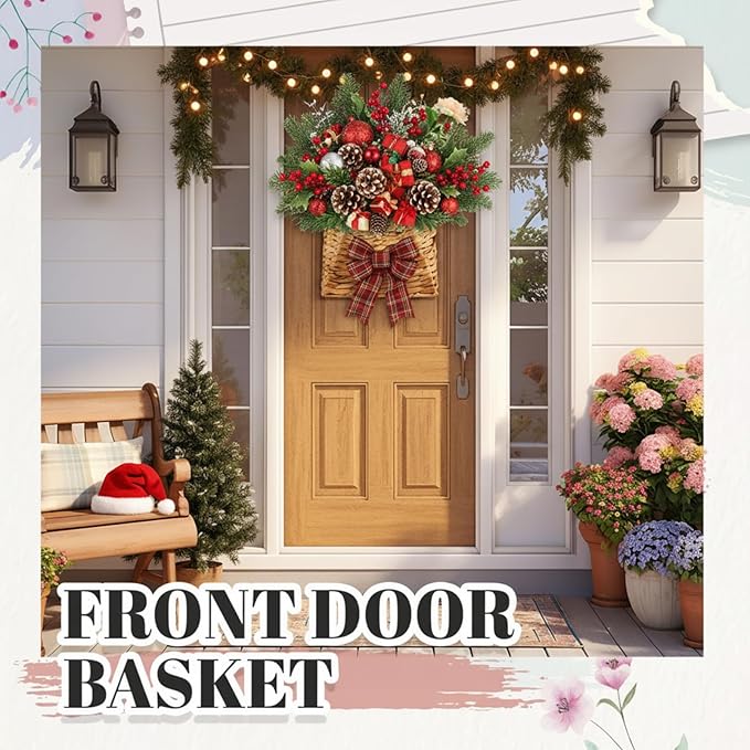 Honeydak Hanging Basket for Front Door 10.2" H Scalloped Water Hyacinth Woven Wall Mounted Organizer Handmade Storage for Flowers, Mails, Small Plants, Farmhouse, Garden, Fall Thanksgiving Decoration