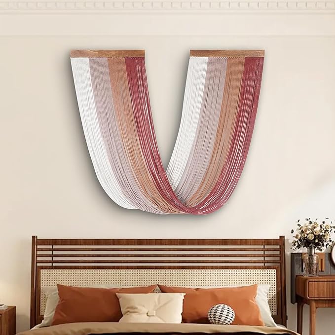 Large Macrame Wall Hanging, Macrame Room Decor Wall Art, Boho Wall Decor Tapestry for Bedroom above Bed Wall Decor Living Room, Macrame Wall Decoration Fashional Gift, 33"x15" Large Red