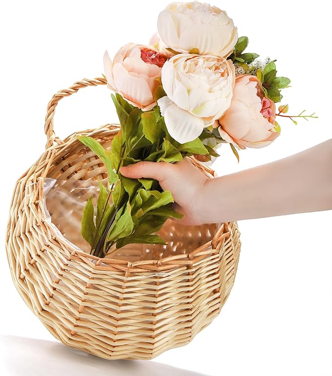 Elsjoy Hanging Wicker Woven Basket for Plants, Decorative Wall Hanging Rattan Basket Flower Planter Baskets for Home, Garden (𝐏𝐥𝐚𝐧𝐭 𝐍𝐨𝐭 𝐈𝐧𝐜𝐥𝐮𝐝𝐞𝐝)