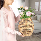 Natural Handwoven Wall Hanging Water Hyacinth Basket for Front Door Flowers & Home Decor – Handwoven Wicker Wall Baskets with Loop Handle – Decorative Organizer for Entryway Mail, and Seasonal Display