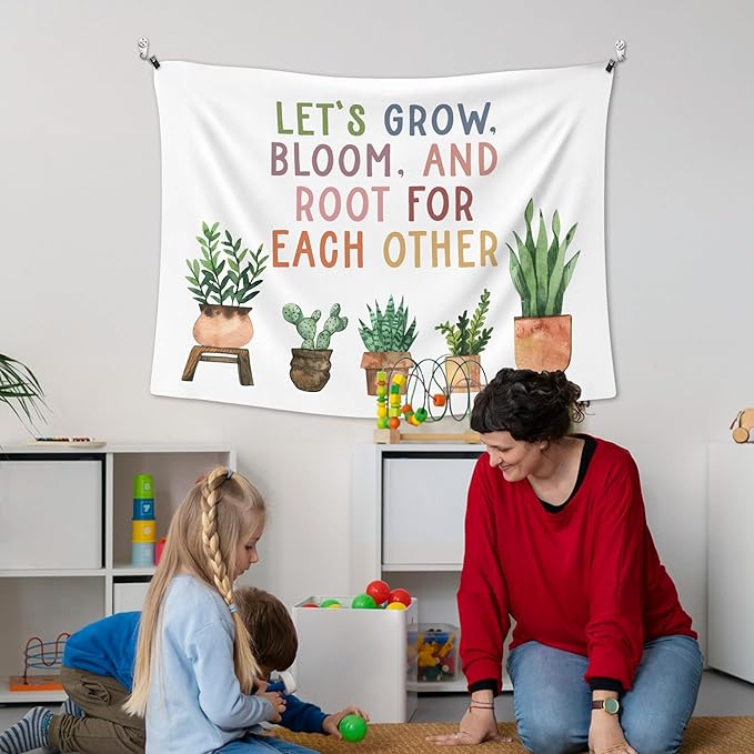 XLDLIOO Mental Heath Wall Tapestry, Inspirational Wall Tapestry Hanging for Classroom, Let's Grow Bloom and Root for Each Other Tapestries Decor Art for Therapy Counselor Office 40x30in